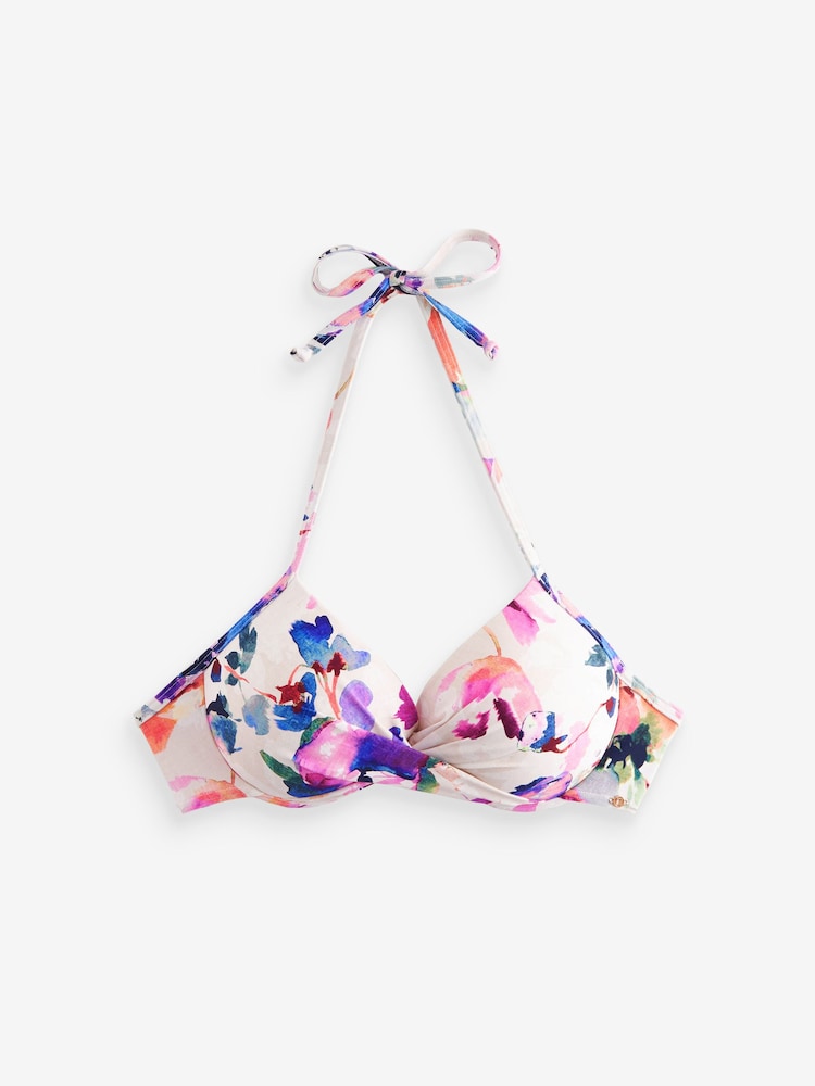 White Floral Padded Wired Plunge Bikini Top - Image 6 of 6
