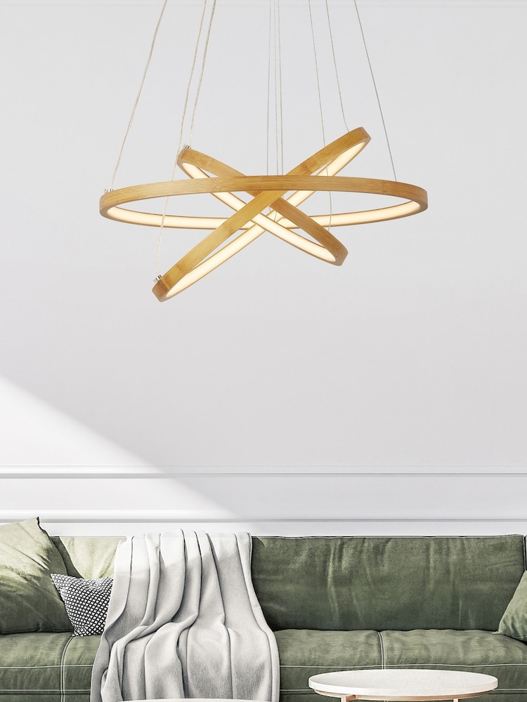 Searchlight Natural Lyra Bamboo 3 Ring LED Ceiling Light Pendant - Image 1 of 4