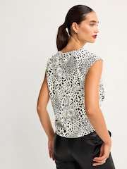 Black/Cream Animal Floral Print Cowl Neck Cap Sleeve Top - Image 2 of 6