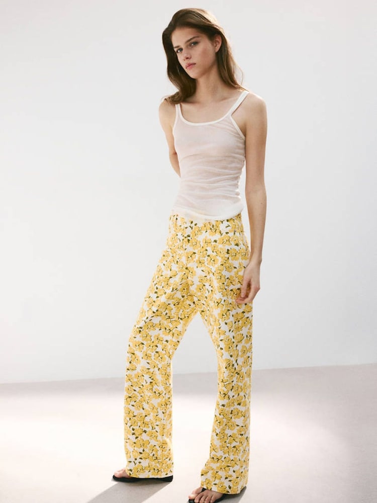 Mango Yellow Floral Print Straight Leg Jeans - Image 1 of 7