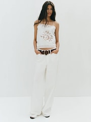 Mango White Cut Out Embroidered Boho Blouse - Image 1 of 6