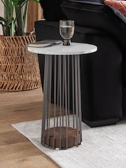 Grey Linear Marble Effect Side Table - Image 1 of 6