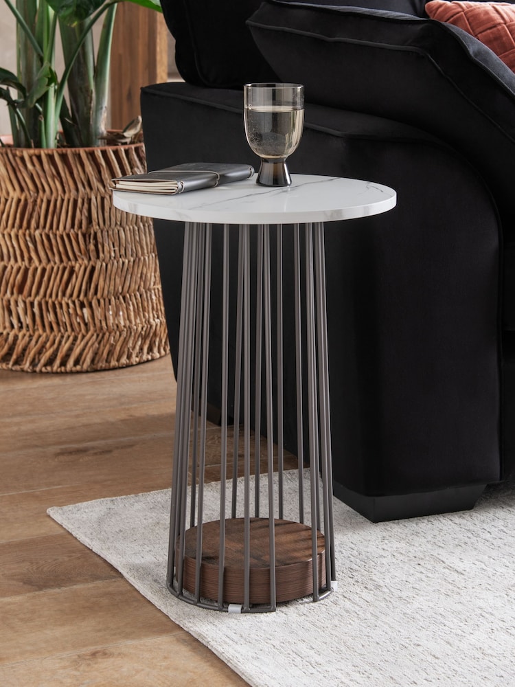 Grey Linear Marble Effect Side Table - Image 1 of 6