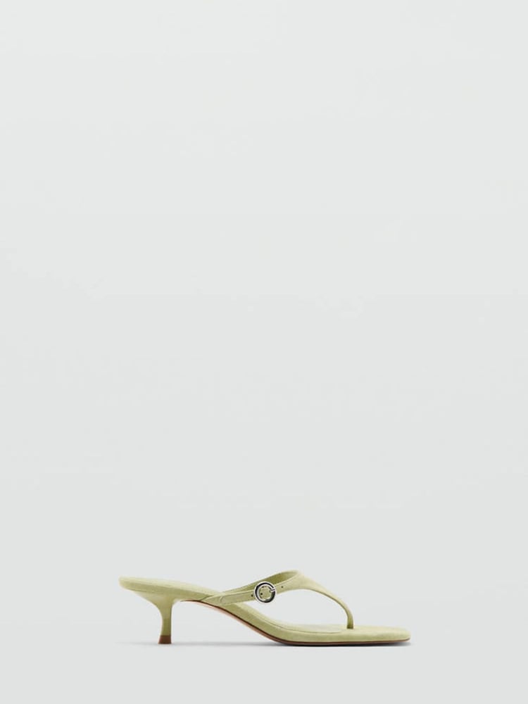 Mango Green Suede Leather Open Toe Kitten Heel Sandals - Image 2 of 5 Mango Green Suede Leather Open Toe Kitten Heel Sandals - Image 2 of 5
