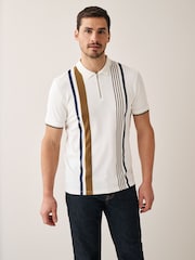 Светло-бежевый/светло-коричневый - Short Sleeve Black/Tan Brown Vertical Block Polo Shirt - Image 1 of 6