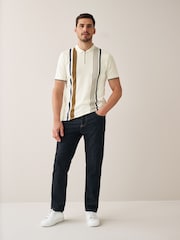 Светло-бежевый/светло-коричневый - Short Sleeve Black/Tan Brown Vertical Block Polo Shirt - Image 2 of 6