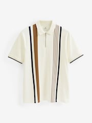 Светло-бежевый/светло-коричневый - Short Sleeve Black/Tan Brown Vertical Block Polo Shirt - Image 6 of 6