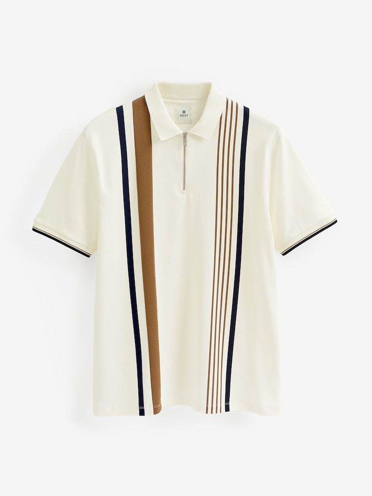 Светло-бежевый/светло-коричневый - Short Sleeve Black/Tan Brown Vertical Block Polo Shirt - Image 6 of 6