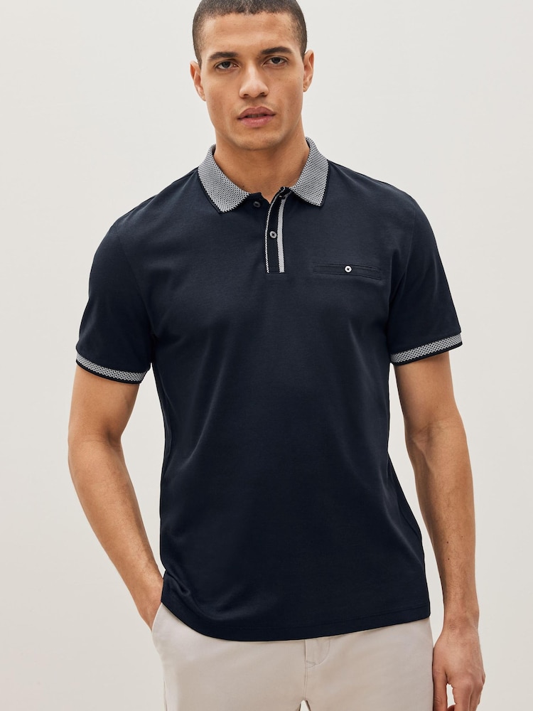 Navy Blue Smart Collar Polo Shirt - Image 1 of 5