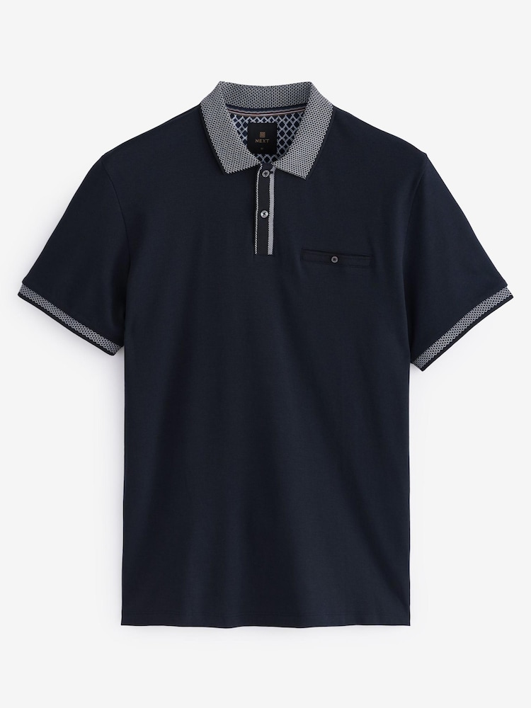 Navy Blue Smart Collar Polo Shirt - Image 5 of 5
