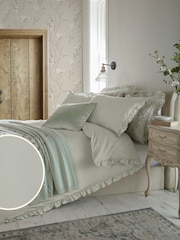 Laura Ashley Pale Dove Grey Ruffle luxurious 400 thread count 100% cotton sateen Duvet Cover and Pillowcase Set - Image 1 of 2