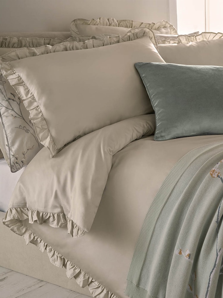 Laura Ashley Pale Dove Grey Ruffle luxurious 400 thread count 100% cotton sateen Duvet Cover and Pillowcase Set - Image 2 of 2