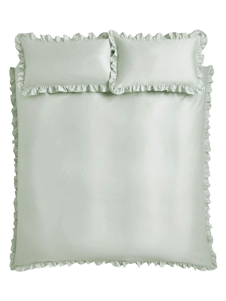 Laura Ashley Pale Duck Egg Blue Ruffle luxurious 400 thread count 100% cotton sateen Duvet Cover and Pillowcase Set - Image 2 of 3