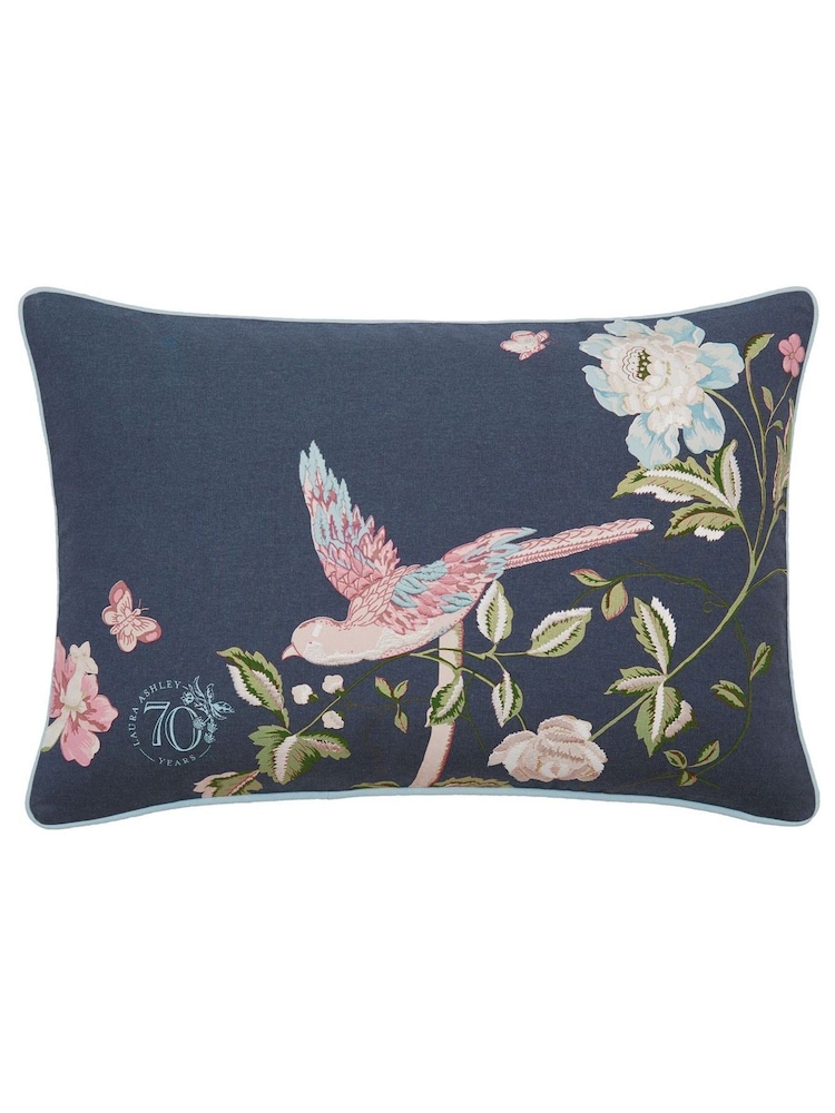 Laura Ashley Midnight Blue Summer Palace Feather Filled 100% Cotton Cushion - Image 2 of 3