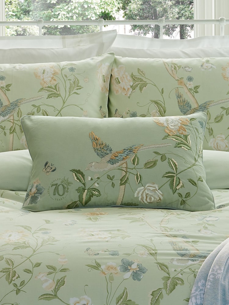 Laura Ashley Eau de Nil Green Summer Palace Feather Filled 100% Cotton Cushion - Image 1 of 3