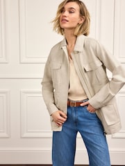 Neutral Linen Blend Utility Jacket - Image 1 of 7