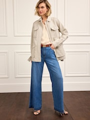 Neutral Linen Blend Utility Jacket - Image 2 of 7
