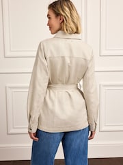Neutral Linen Blend Utility Jacket - Image 4 of 7