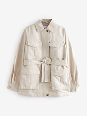 Neutral Linen Blend Utility Jacket - Image 6 of 7