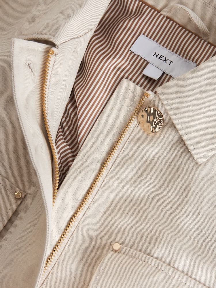 Neutral Linen Blend Utility Jacket - Image 7 of 7