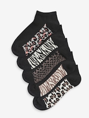 Zwart met dierenprint - Footbed Trainers Socks 5 Pack - Image 1 of 6
