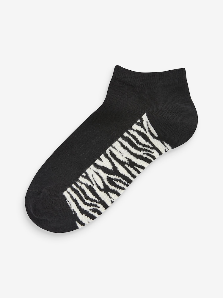 Zwart met dierenprint - Footbed Trainers Socks 5 Pack - Image 5 of 6