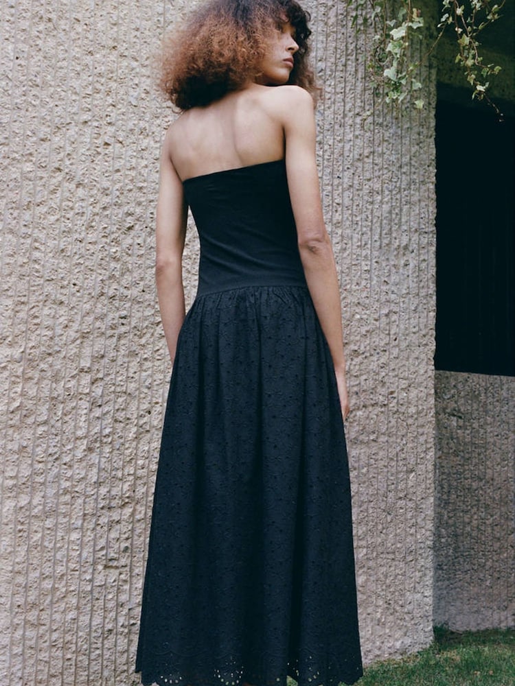 Mango Black Broderie Strapless Maxi Dress - Image 2 of 6 Mango Black Broderie Strapless Maxi Dress - Image 2 of 6