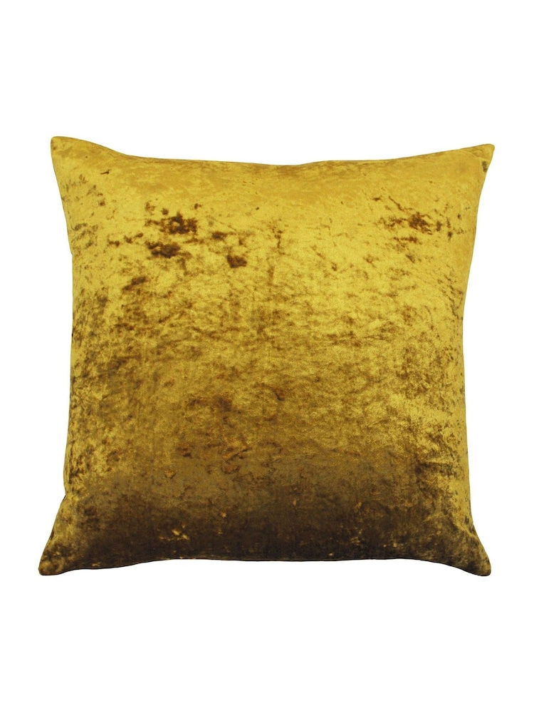 Riva Paoletti Ochre Yellow 55 x 55cm Verona Crushed Velvet Cushion - Image 1 of 1