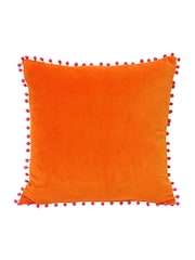 Riva Paoletti Orange/Fuchsia Pink Velvet Pom Pom Polyester Filled Cushion - Image 1 of 2