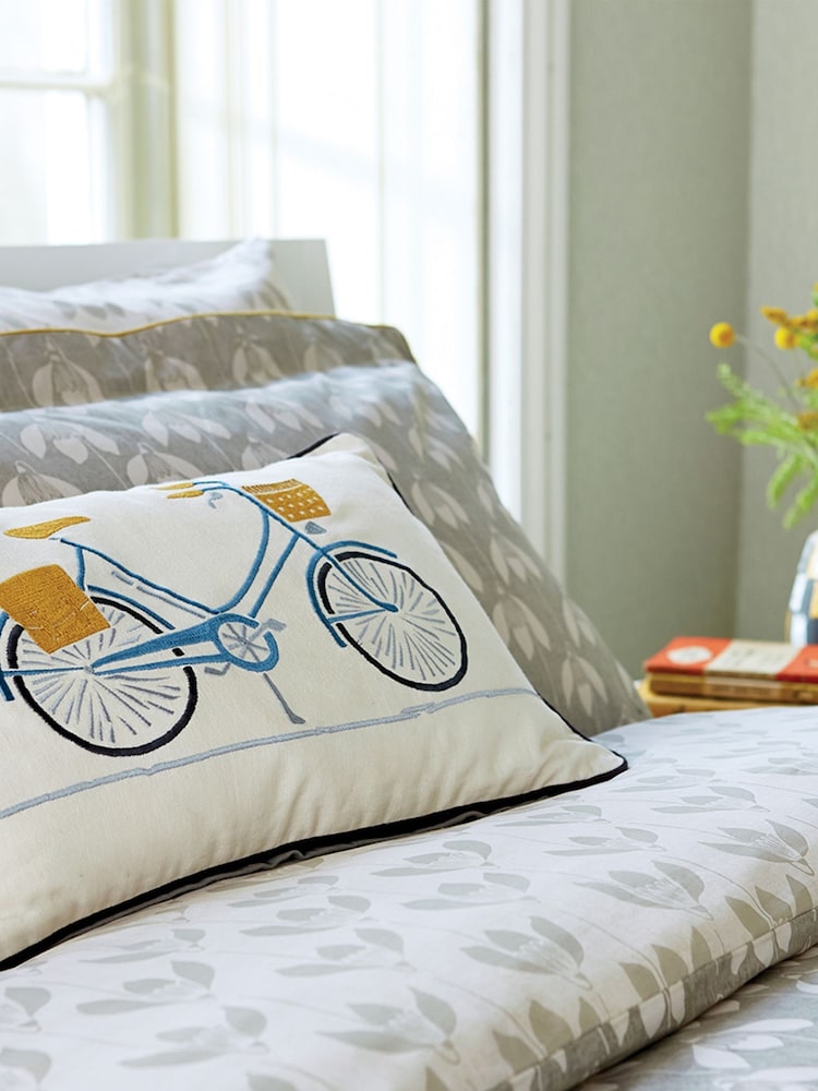 Scion Grey 100% Cotton Embroidered Snow Drop Cushion - Image 1 of 4