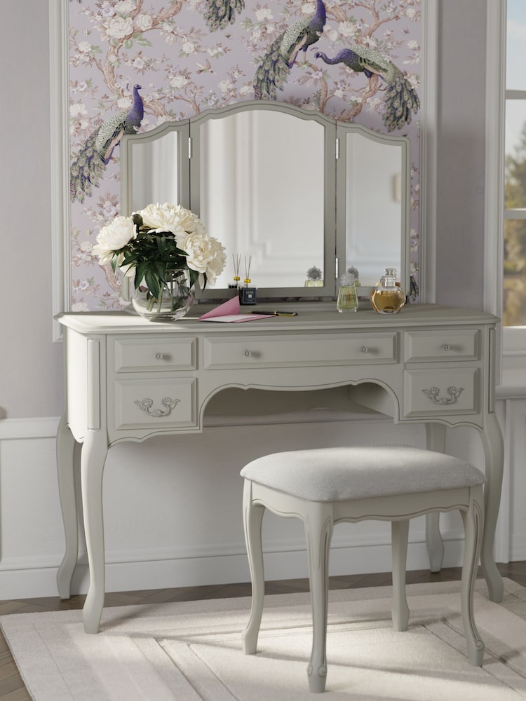 Laura Ashley Dove Grey Provencale 5 Drawer Dressing Table And Stool Set - Image 1 of 4