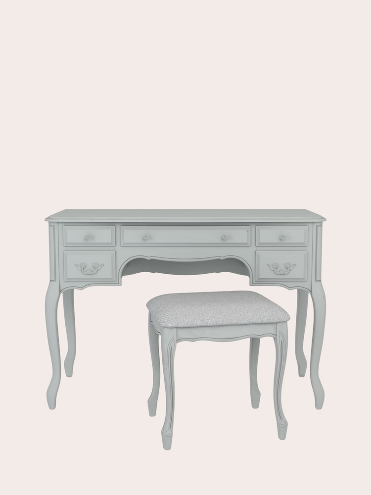 Laura Ashley Dove Grey Provencale 5 Drawer Dressing Table And Stool Set - Image 2 of 4