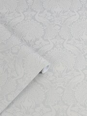 Laura Ashley Pale Slate Peacock Damask 10M Wallpaper - Image 3 of 4