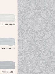 Laura Ashley Pale Slate Peacock Damask 10M Wallpaper - Image 4 of 4
