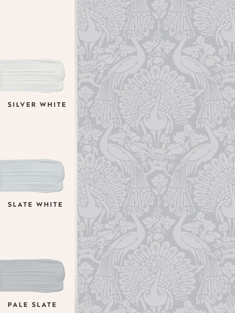 Laura Ashley Pale Slate Peacock Damask 10M Wallpaper - Image 4 of 4