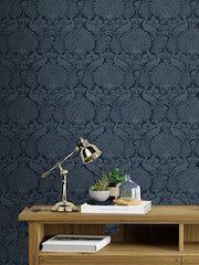 Laura Ashley Dusky Seaspray Peacock Damask Paste The Wall 10M Wallpaper - Image 1 of 3