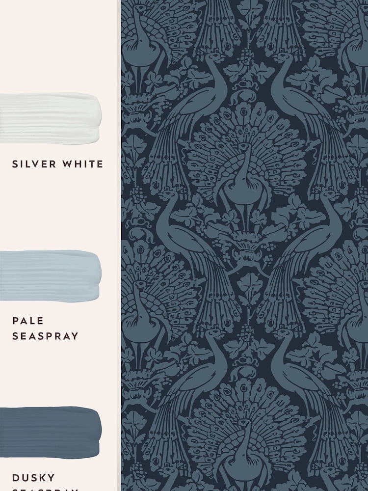Laura Ashley Dusky Seaspray Peacock Damask Paste The Wall 10M Wallpaper - Image 3 of 3
