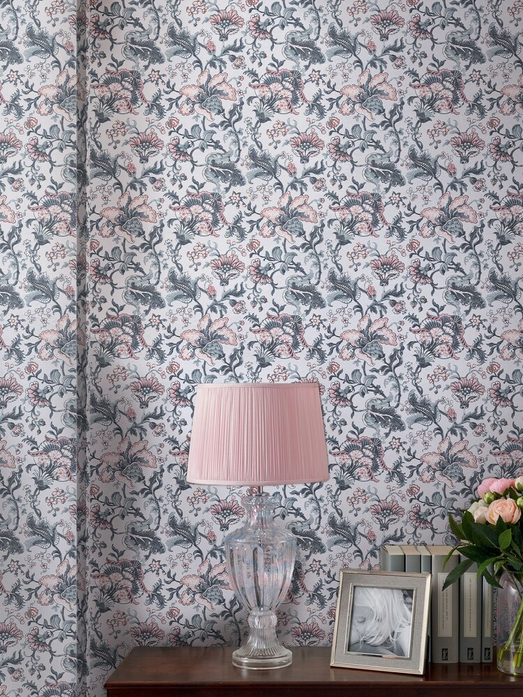Laura Ashley Pale Slate Grey Portia 10M Wallpaper - Image 1 of 4