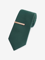 Dark Green Textured Tie And Clip Set - Image 1 of 3