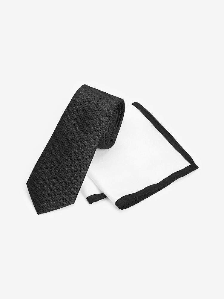 Black/White Slim Tie And Pocket Square Set - Image 1 of 4