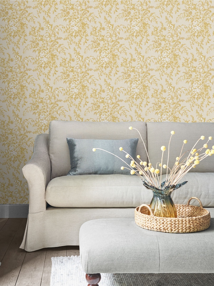 Laura Ashley Gold Picardie A4 Wallpaper Sample - Image 1 of 2