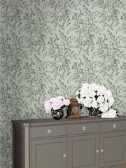 Laura Ashley Sage Green Picardie A4 Wallpaper Sample - Image 1 of 2