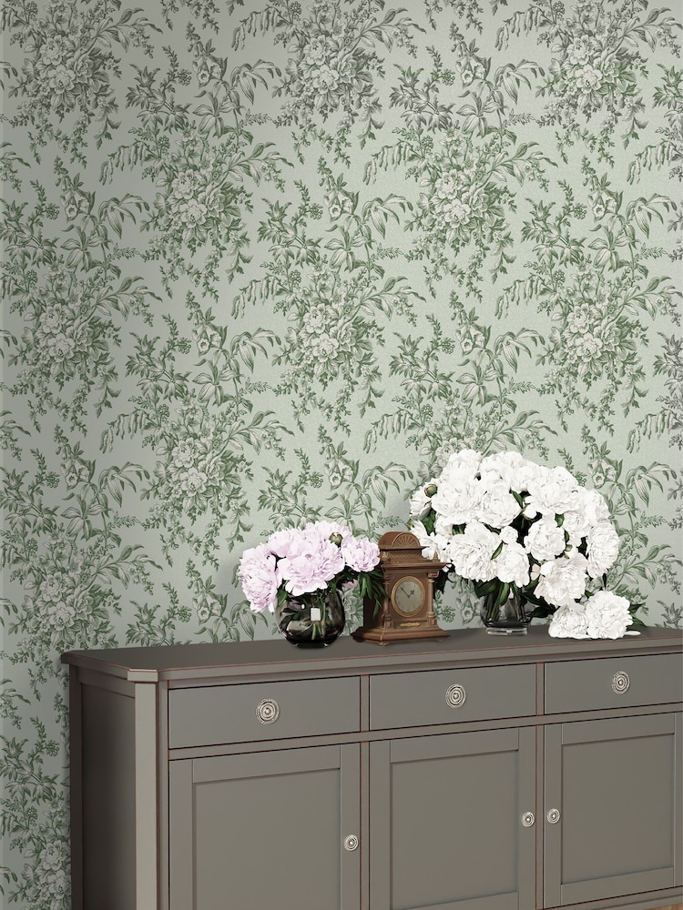 Laura Ashley Sage Green Picardie A4 Wallpaper Sample - Image 1 of 2