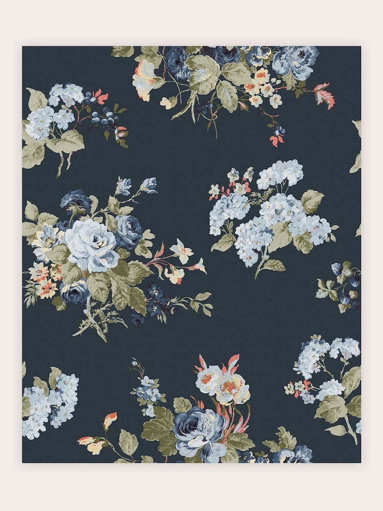 Laura Ashley Midnight Seaspray Rosemore A4 Wallpaper Sample - Image 2 of 2