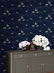 Laura Ashley Midnight Blue Animalia A4 Wallpaper Sample - Image 1 of 2