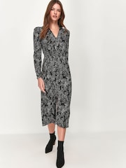M&Co Black Petite Printed Collar Dress - Image 1 of 5