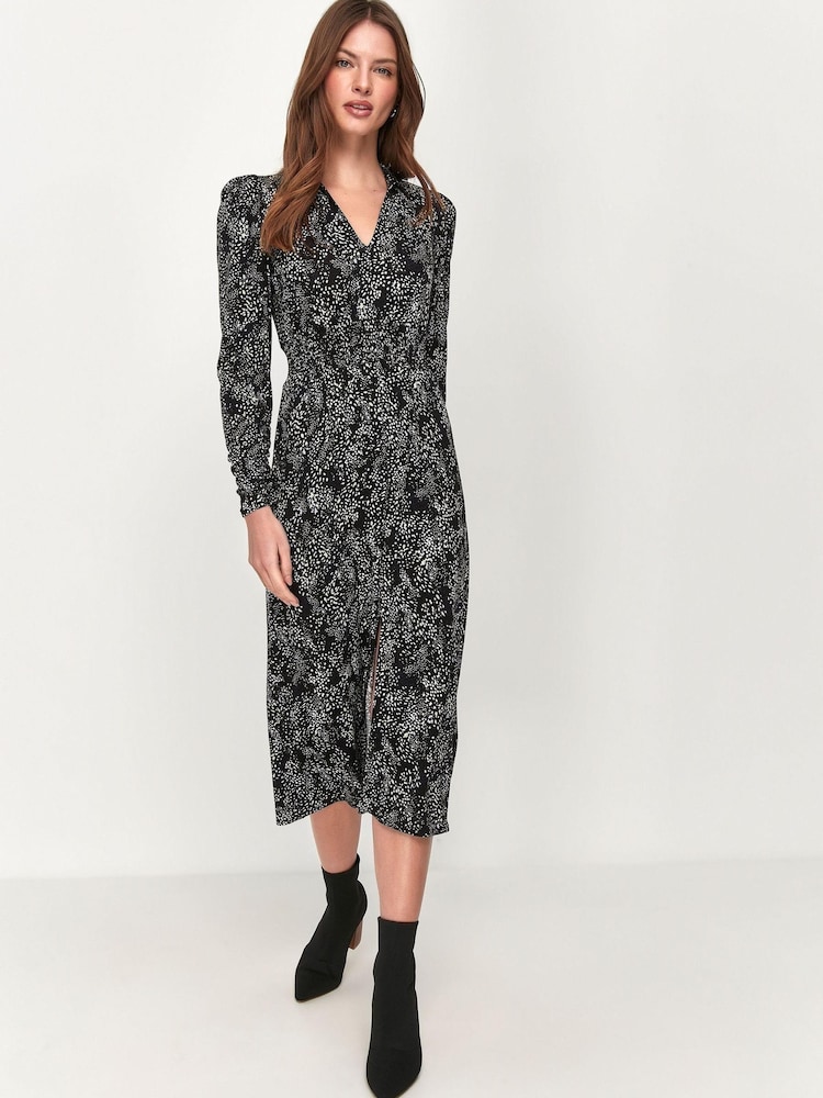 M&Co Black Petite Printed Collar Dress - Image 1 of 5