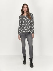 M&Co Black Petite Daisy Shirred Top - Image 1 of 3