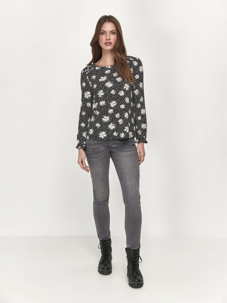 M&Co Black Petite Daisy Shirred Top - Image 1 of 3