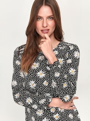 M&Co Black Petite Daisy Shirred Top - Image 2 of 3